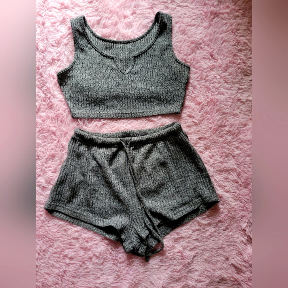 Shein Rib knit notched lounge set
